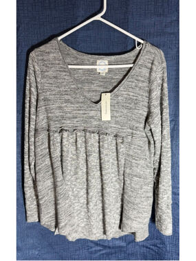Women's Blue Rain Long Sleeve Tee XS Gray soft cozy boho oversized ruffle